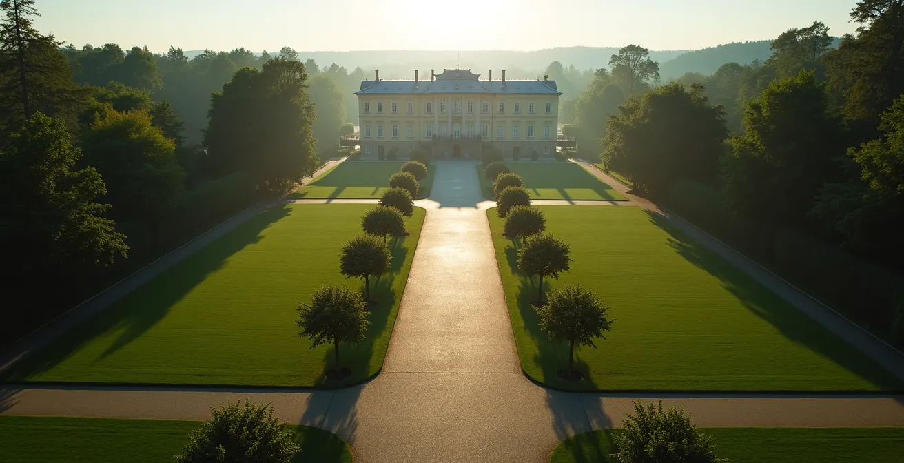 Luftaufnahme des Kurparks Bad Homburg mit historischen Gebäuden und grünen Oasen