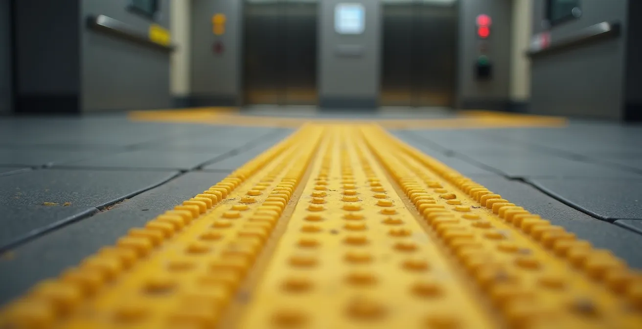 Moderner Aufzug und taktiles Leitsystem in einer U-Bahn-Station