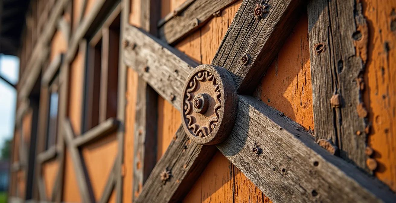 Makroaufnahme historischer Fachwerk-Verzierungen und Schnitzereien