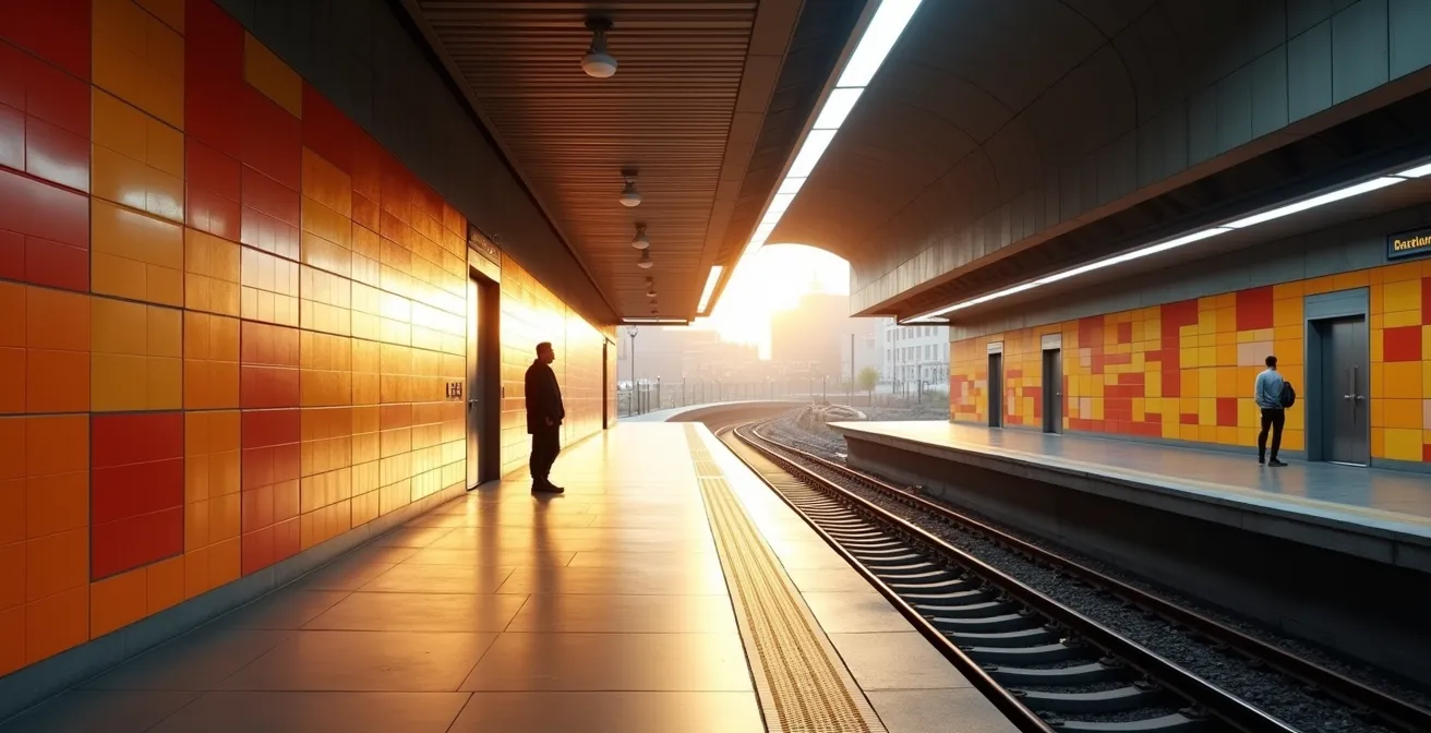 U-Bahn-Station Frankfurt mit charakteristischen Designelementen