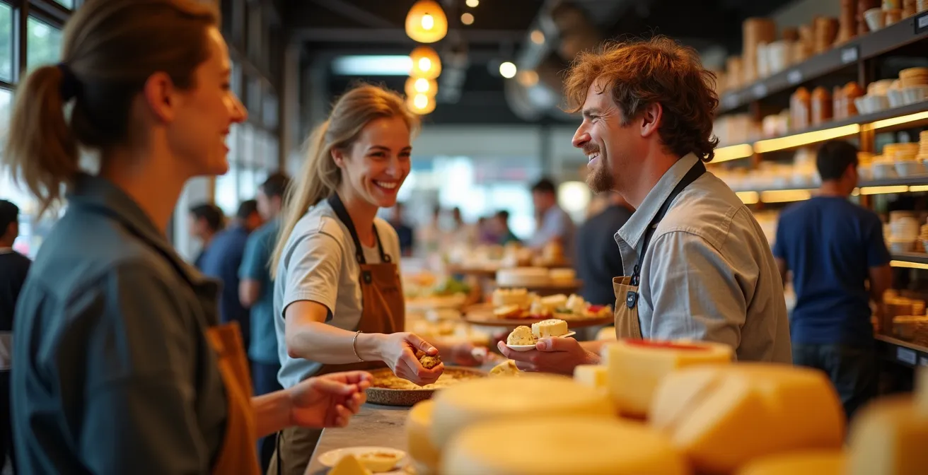 Lebendige Marktszene mit Händlern und Kunden in der historischen Kleinmarkthalle