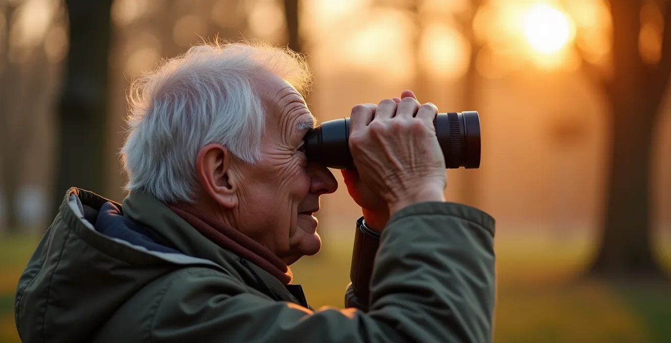 Vögel in der Morgendämmerung über einem Frankfurter Park