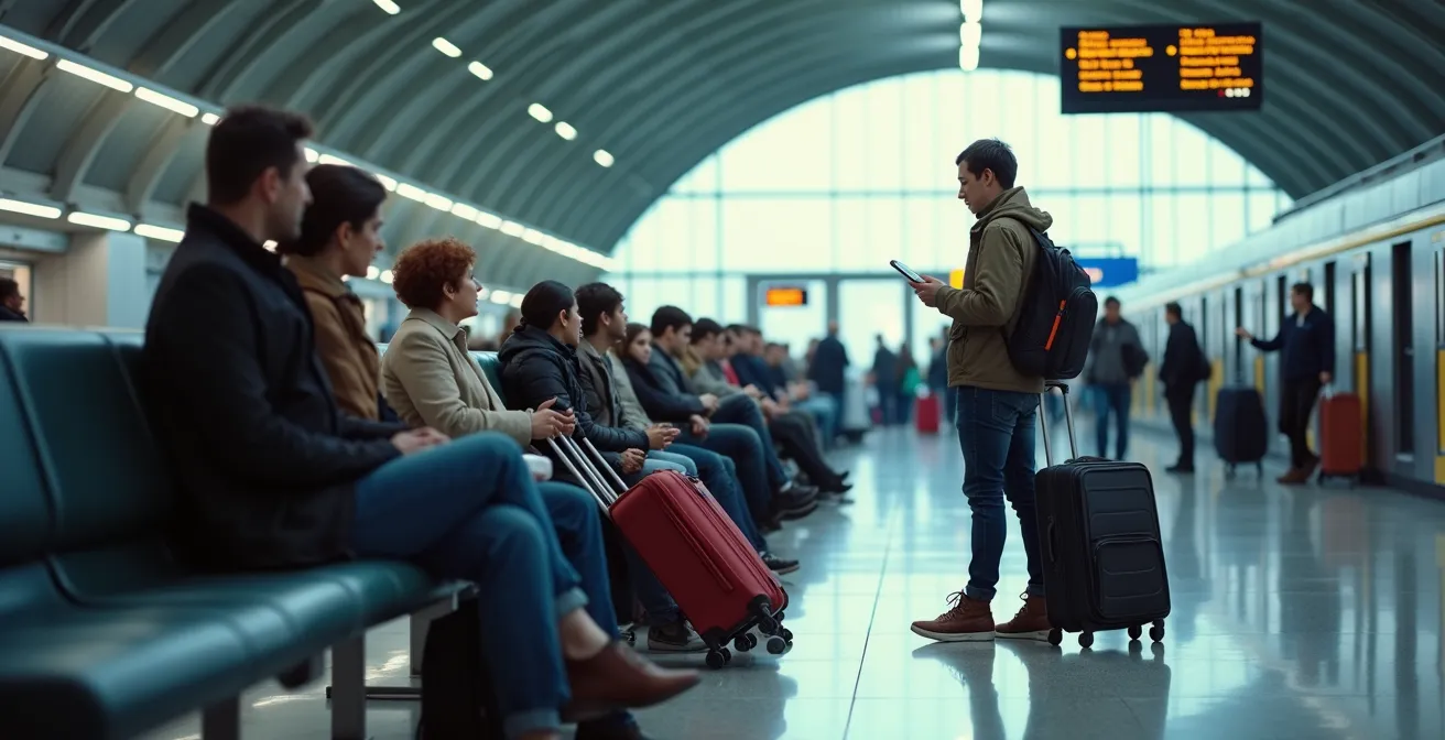 S-Bahn am Flughafen Frankfurt Terminal mit Reisenden