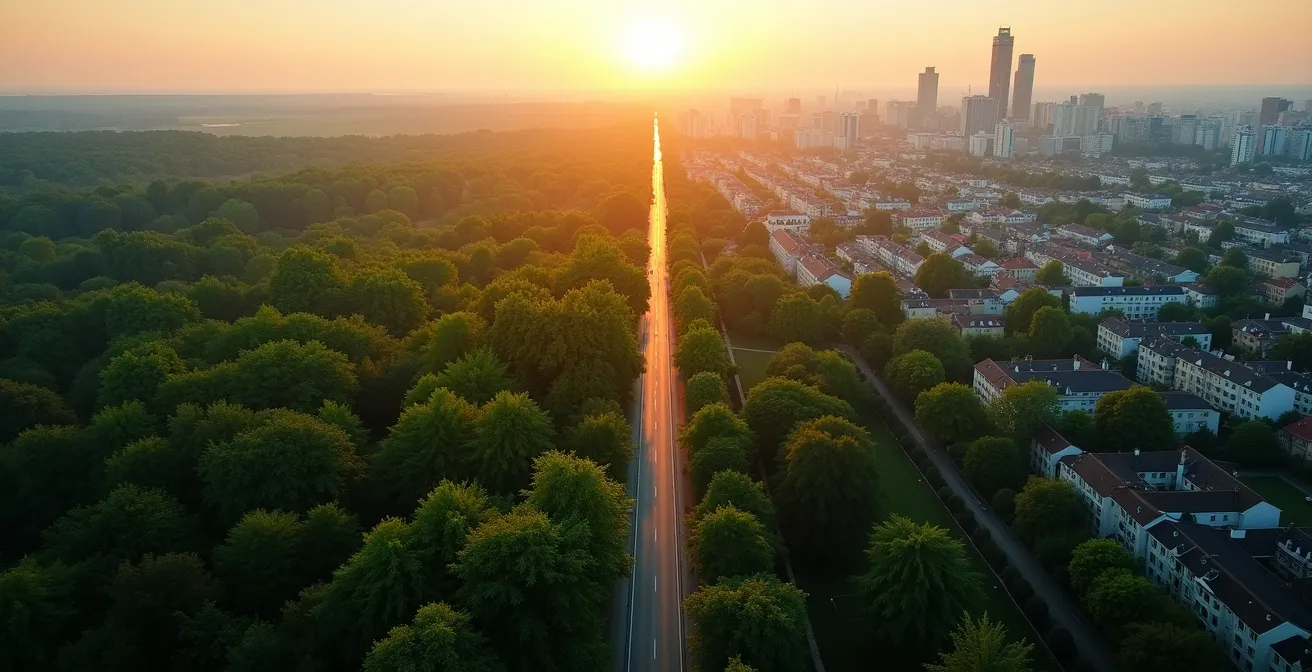 Visuelle Darstellung der Größe des Stadtwalds im Verhältnis zu bekannten Frankfurter Flächen